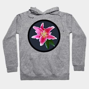 Pink Stargazer Lily Flower Circle Frame Hoodie